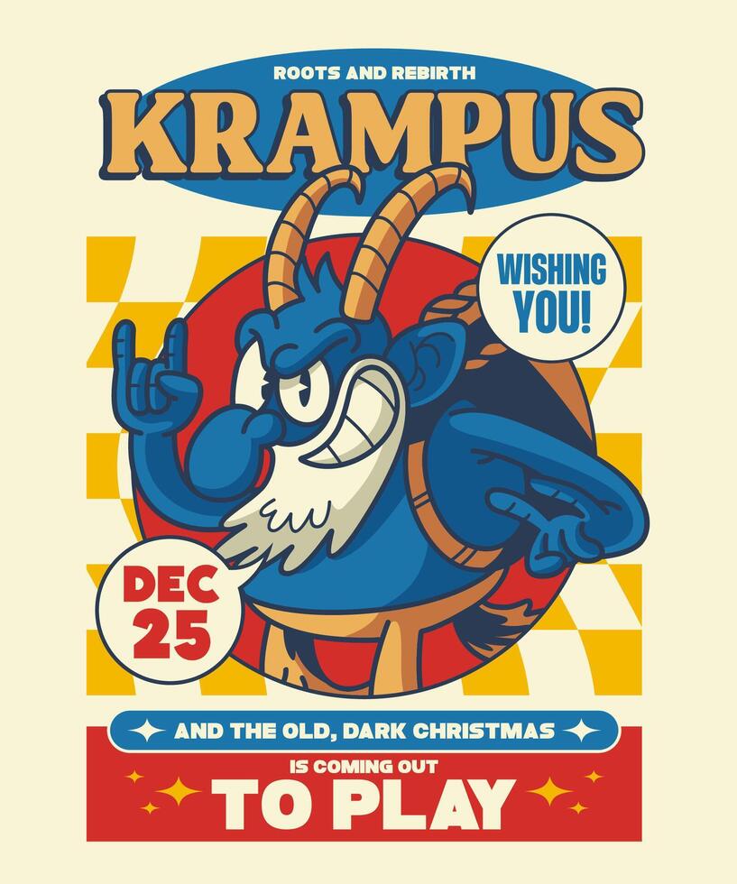 Roots And Rebirth Krampus Retro Cartoon Illustration Design vector