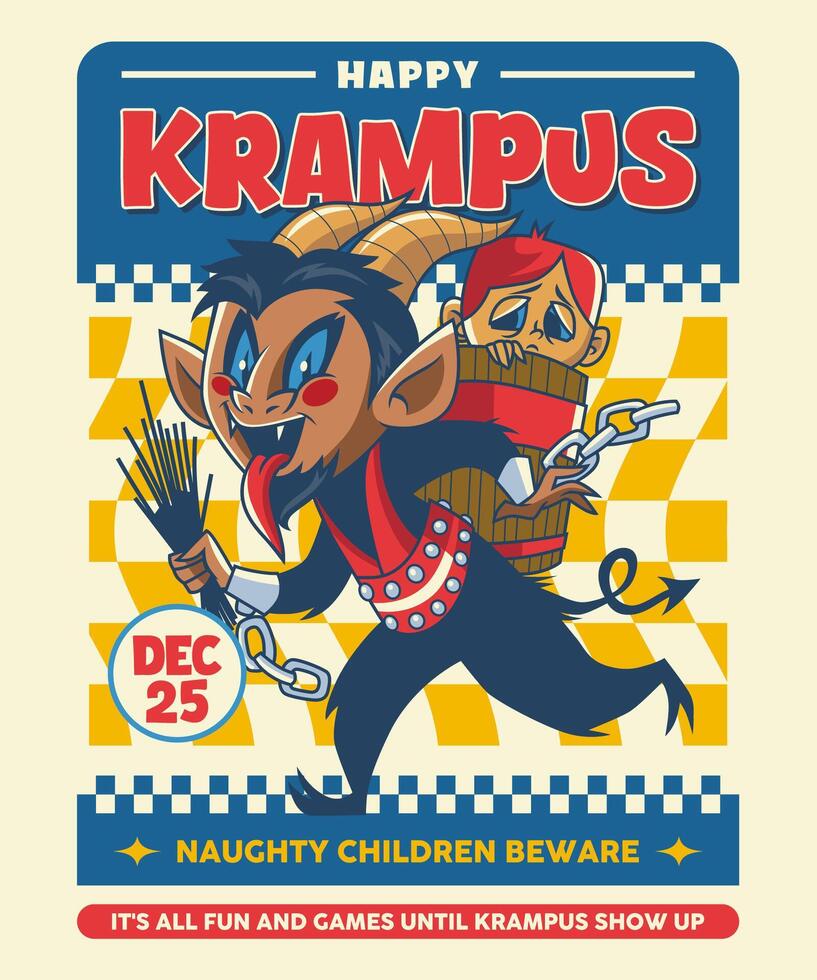Happy Krampus Retro Cartoon Illustration Design vector
