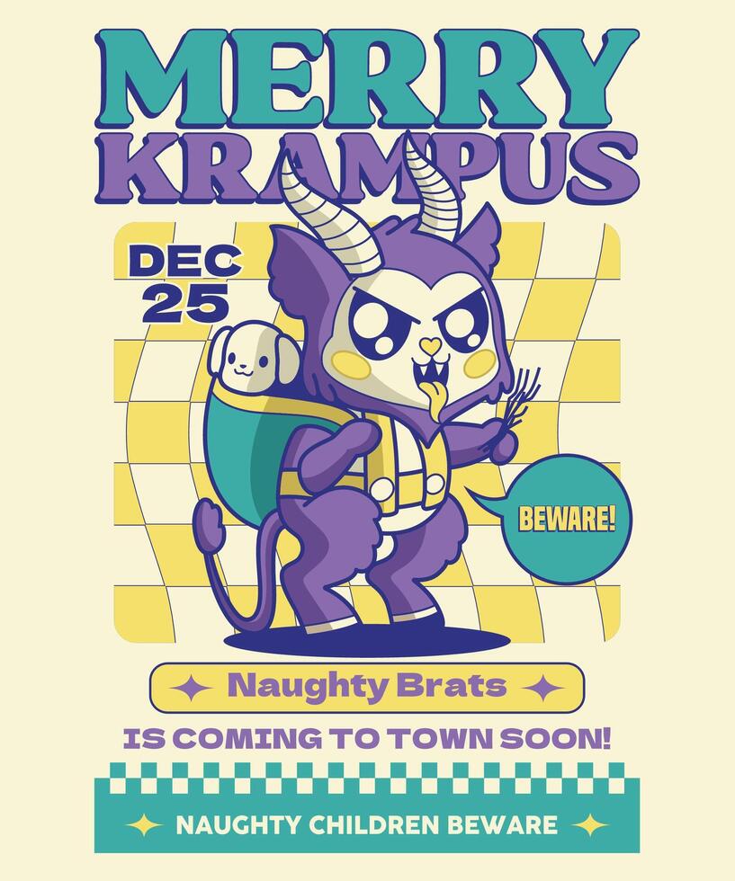 Merry Krampus Retro Cartoon Illustration Design vector