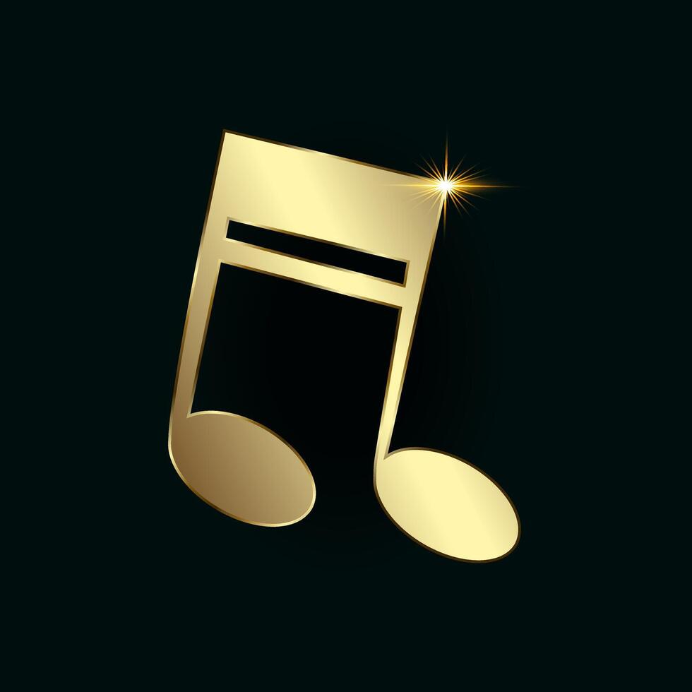 Musical note symbol illustration. Gold music icon concept. Player and melody, songs. A Luxury Musical note icon is on dark background. Musical key symbol vector