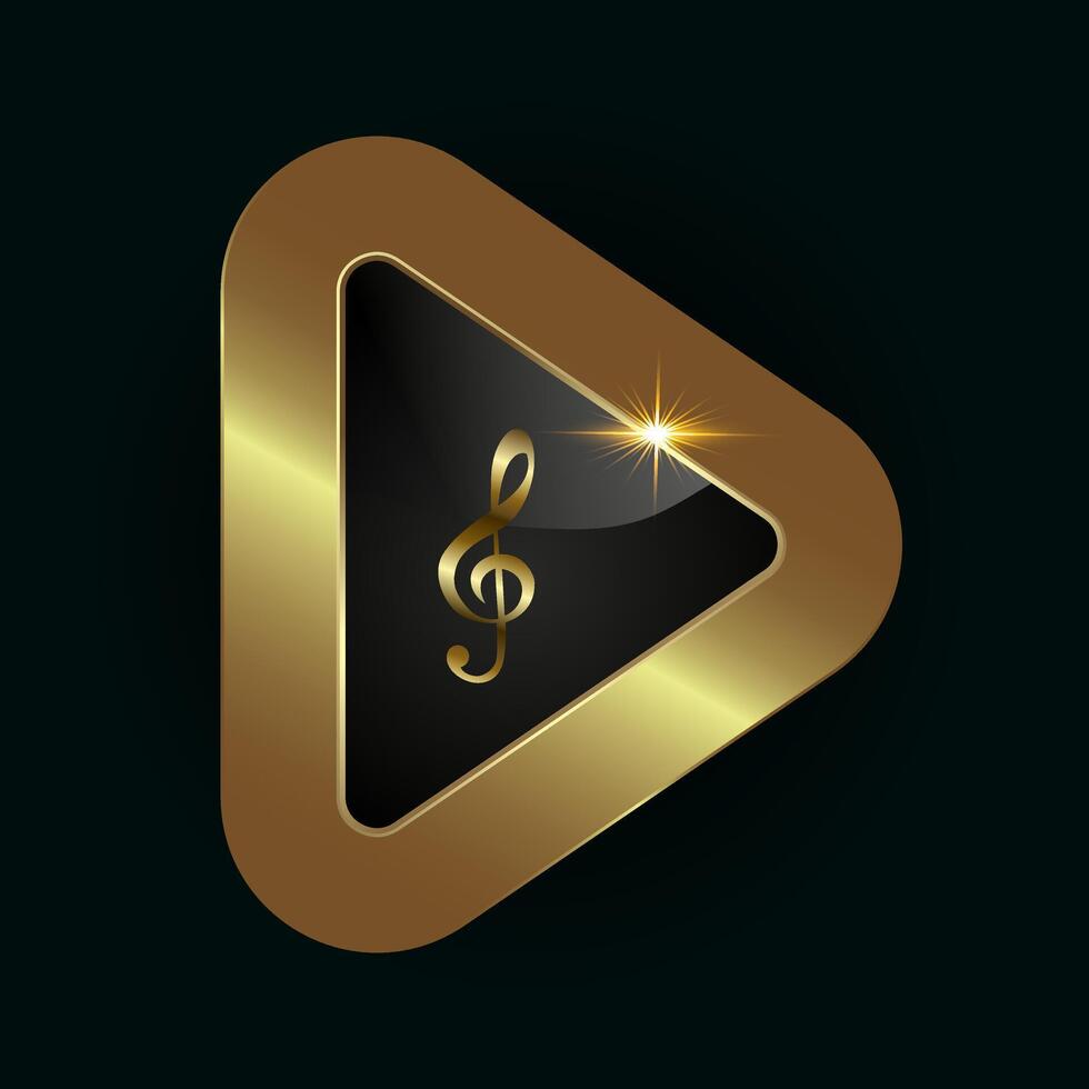 Musical key symbol on player button. Musical note. Luxury Abstract play button gold symbol design. playing button design and premium Music notes icon vector