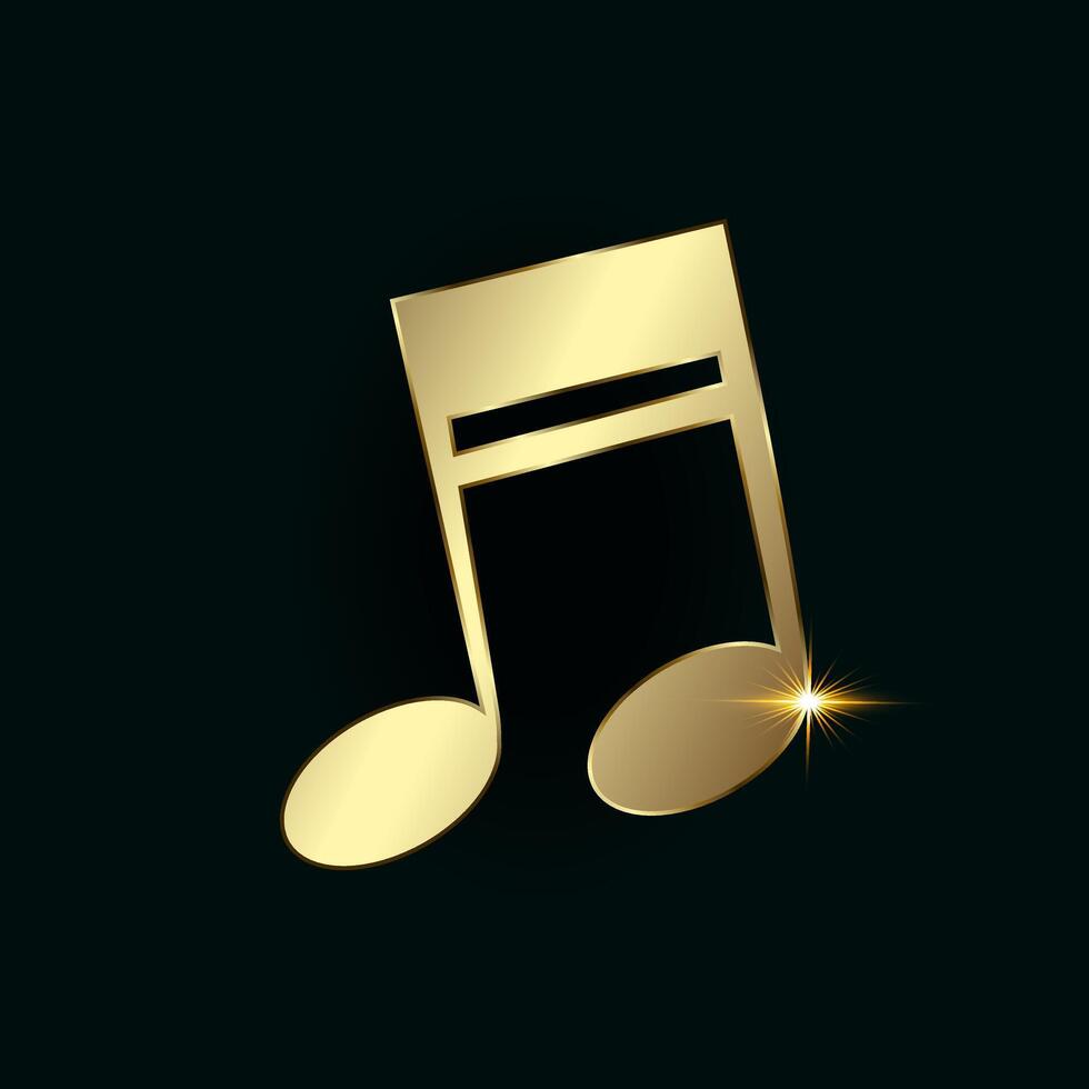 A Luxury Musical note icon is on dark background. Musical key symbol. Musical note symbol illustration. Gold music icon concept. Player and melody, songs vector