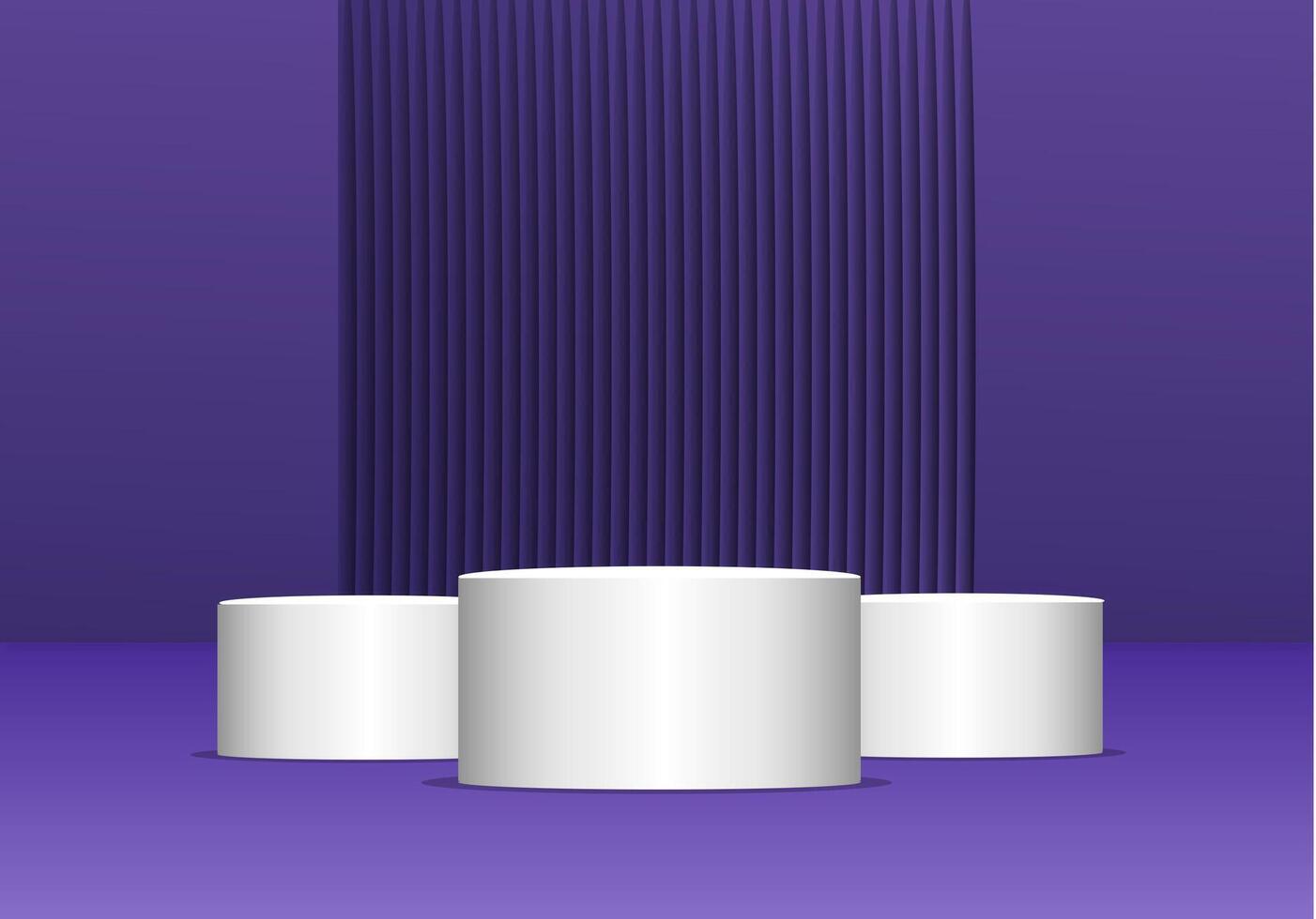 three white pedestal on purple background for product vector