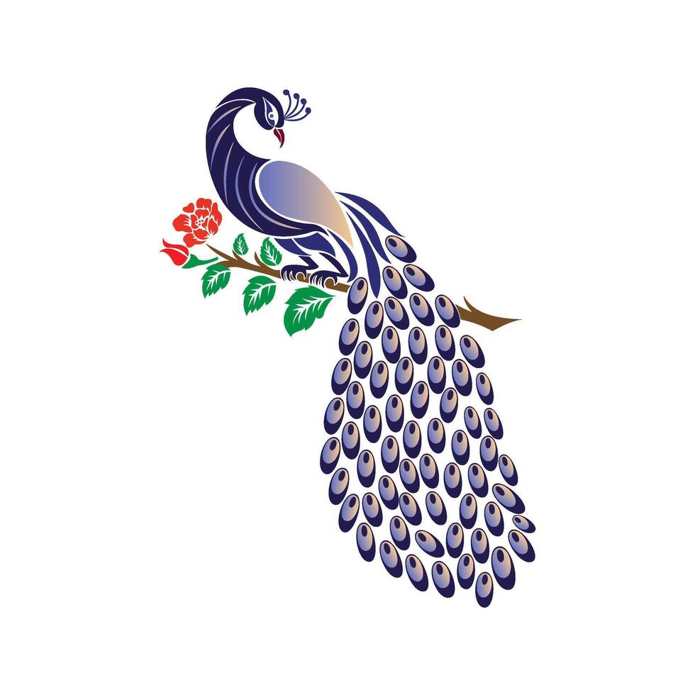 peecoock design with floral style tail feathers vector