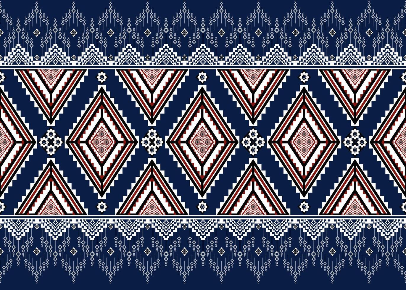 Seamless Geometric Ethnic Pattern, Blue and Pink Tribal Design, Traditional Thai Pattern, Abstract Geometric Border vector