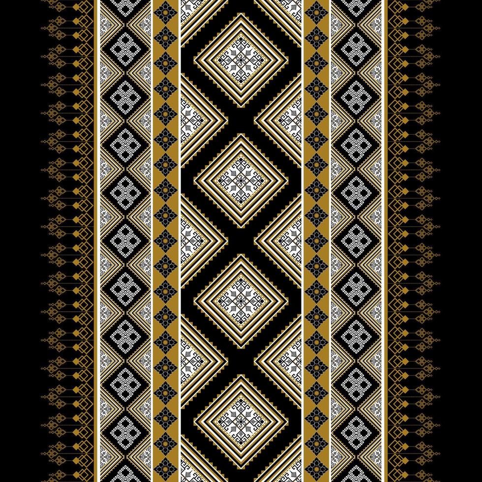 Seamless Ethnic Tenun Pattern, Black and Gold Geometric Design, Traditional Indonesian Batik Motif, Abstract Tribal Border Pattern vector