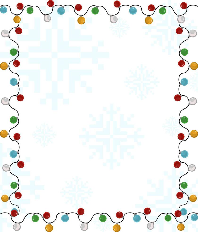 Christmas Lights Frame, Festive Border with Snowflakes, Holiday Lights and Snowflakes, Wintery Frame vector