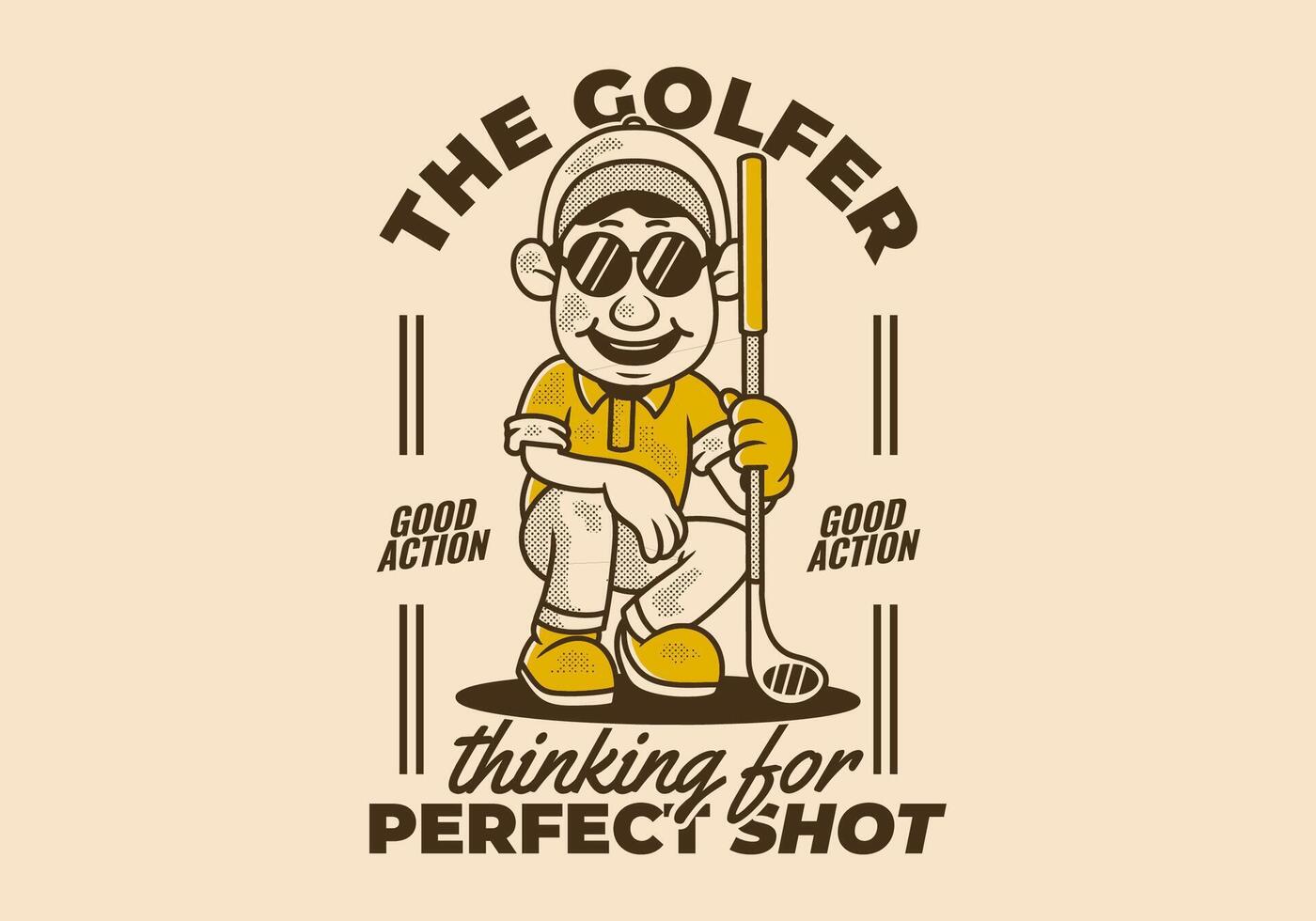 The golfer, waiting for perfect shot. A Retro character of golfer man holding a golf stick vector