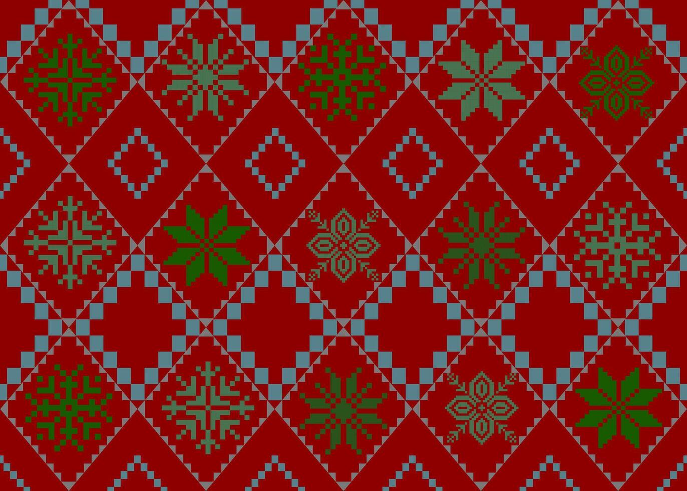 Seamless Red and Green Knitted Pattern, Snowflake Christmas Knit, Wintery Knitted Background, Festive Knitted Texture vector
