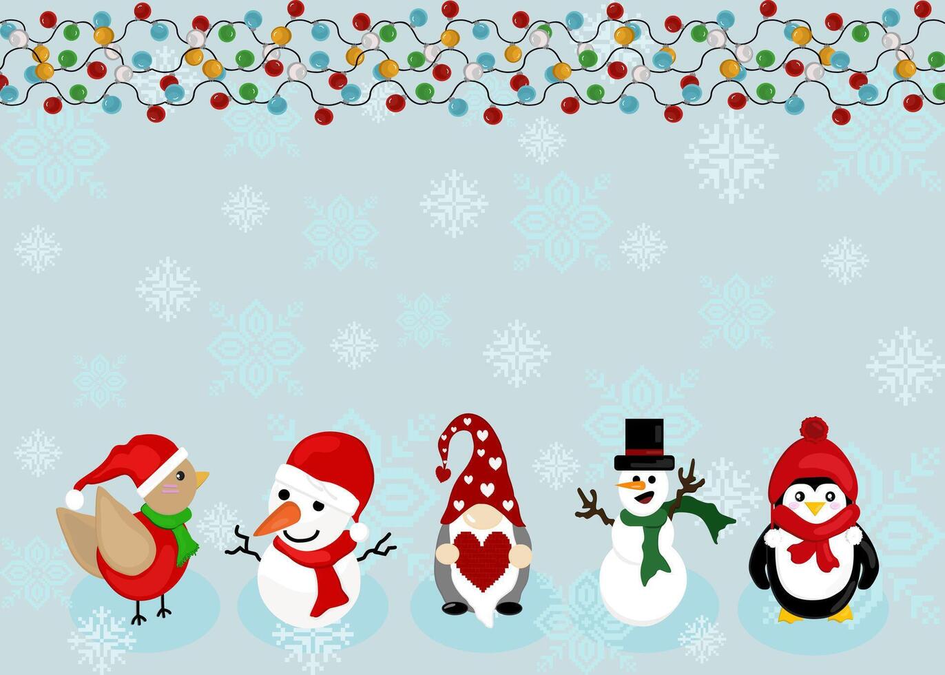 Christmas Characters Border, Winter Animals and Snowman, Festive Holiday Illustration, Cute Christmas Scene vector