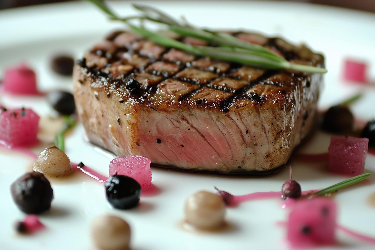 A Perfectly Grilled Steak with Fruit Compote photo