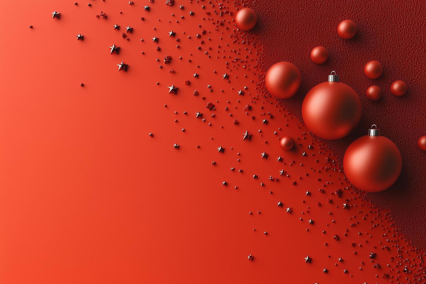 A Festive Red Background with Sparkling Stars and Ornaments photo