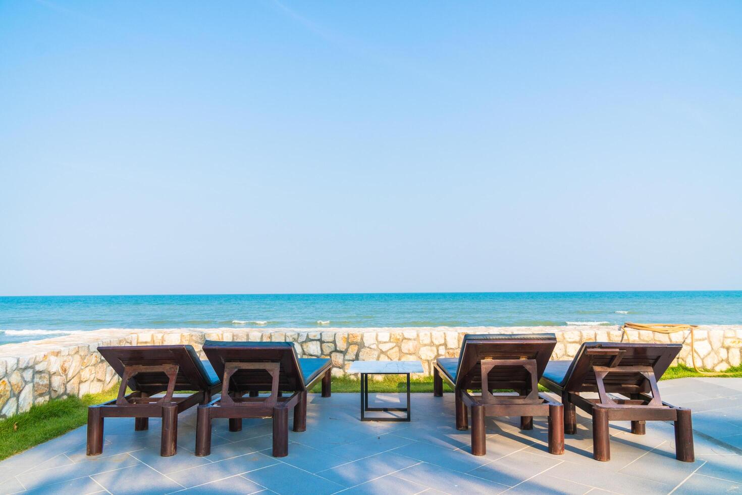 A view of the ocean from a patio photo