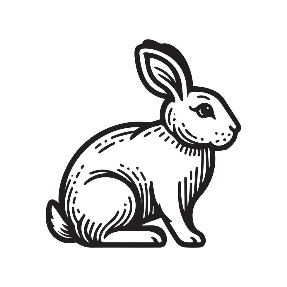 rabbit outline art black color. vector