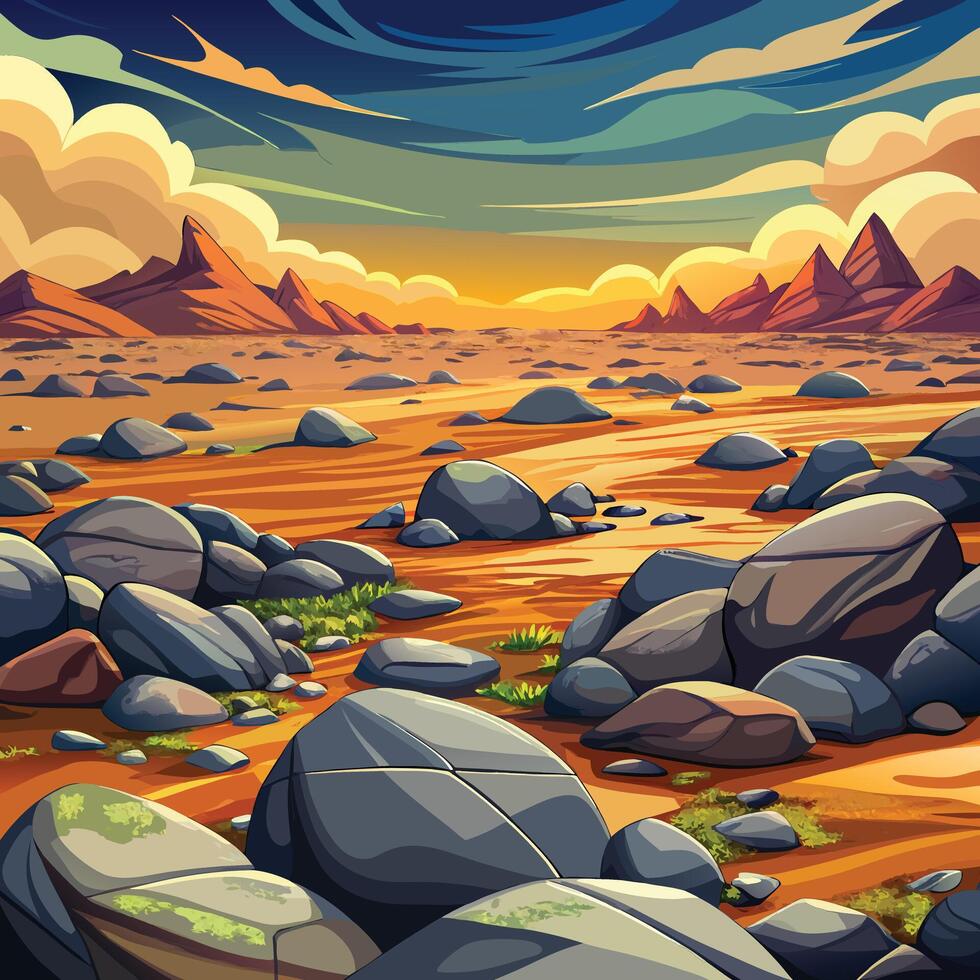 cartoon landscape with rocks and grass vector