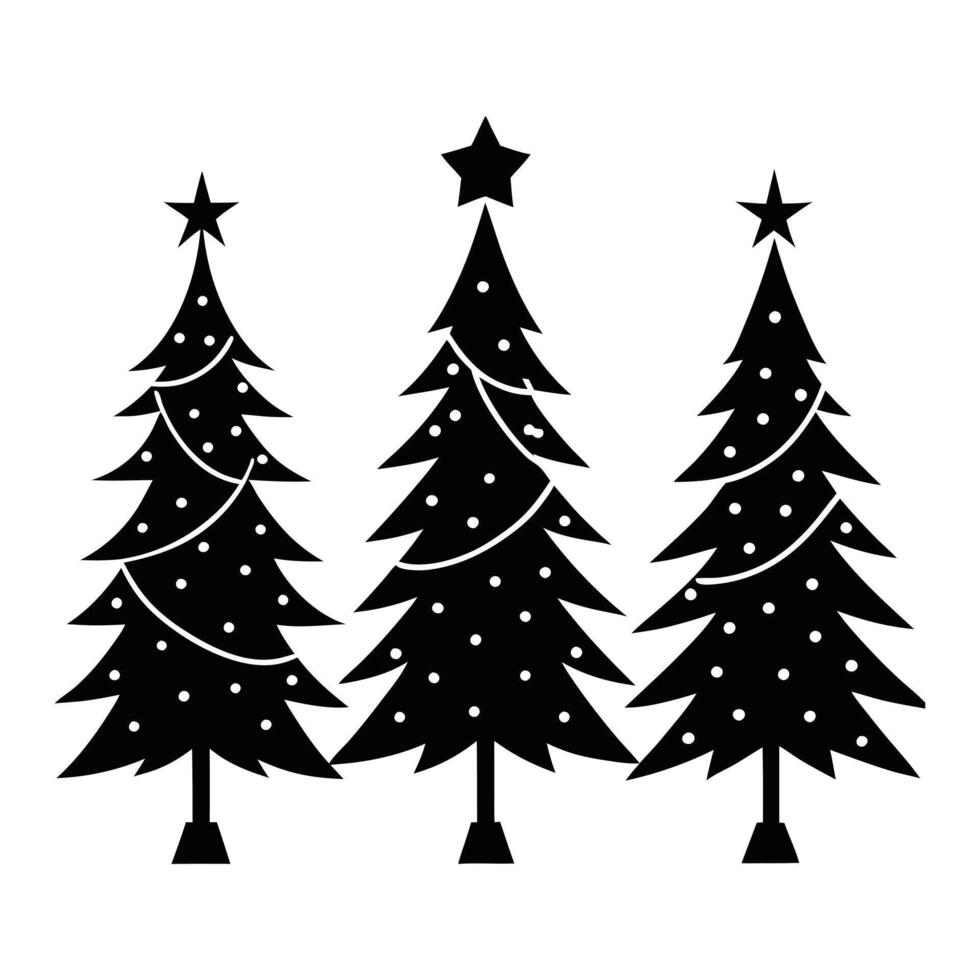 three Christmas trees with stars on them vector