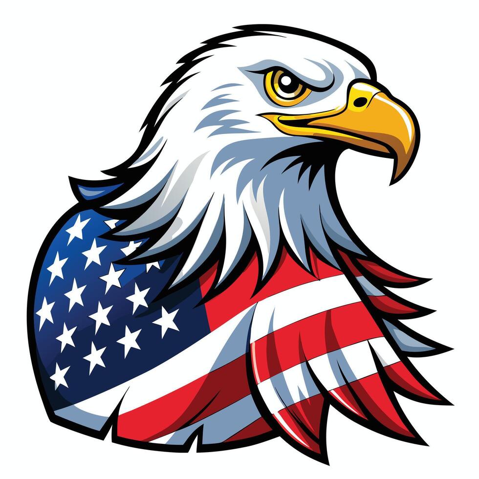 American bald eagle head with American flag illustration vector