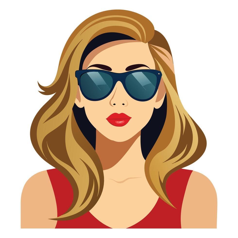 beautiful a woman with sunglasses on her face white background vector