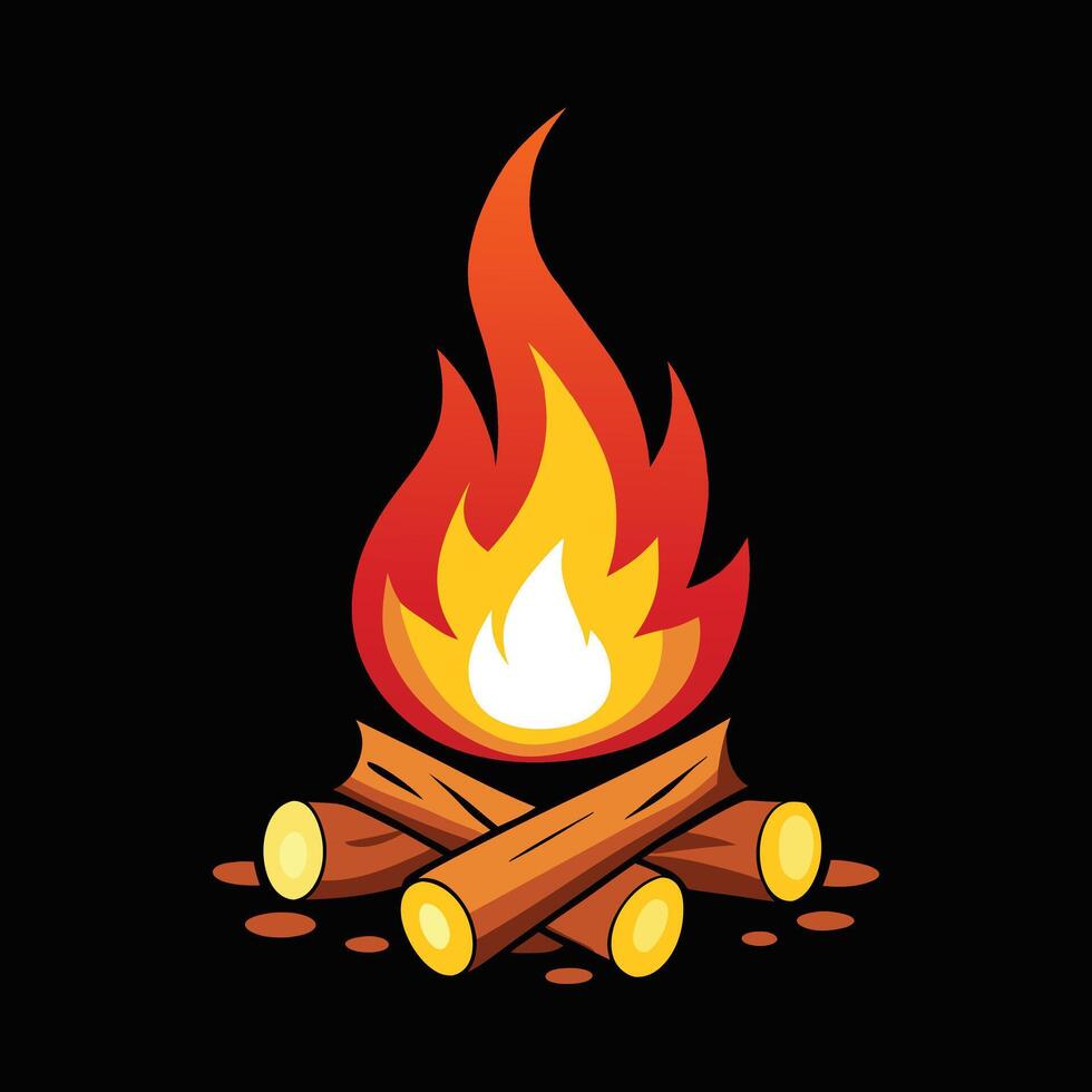 a campfire with logs and fire vector