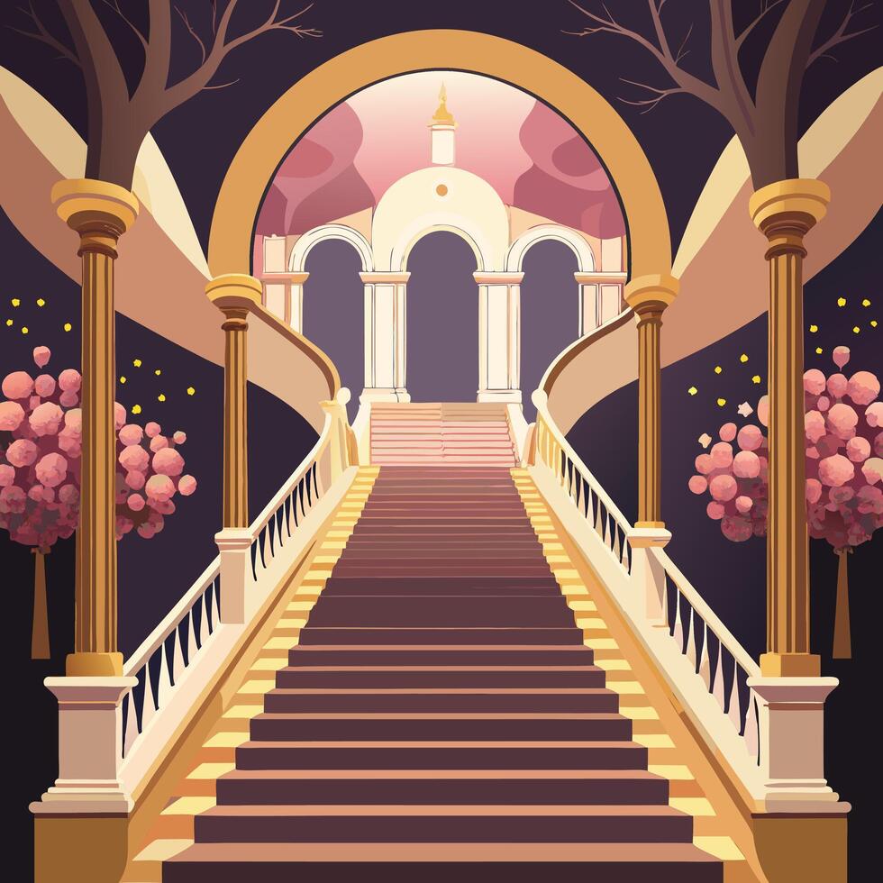 an illustration of a staircase with a tree in the background vector