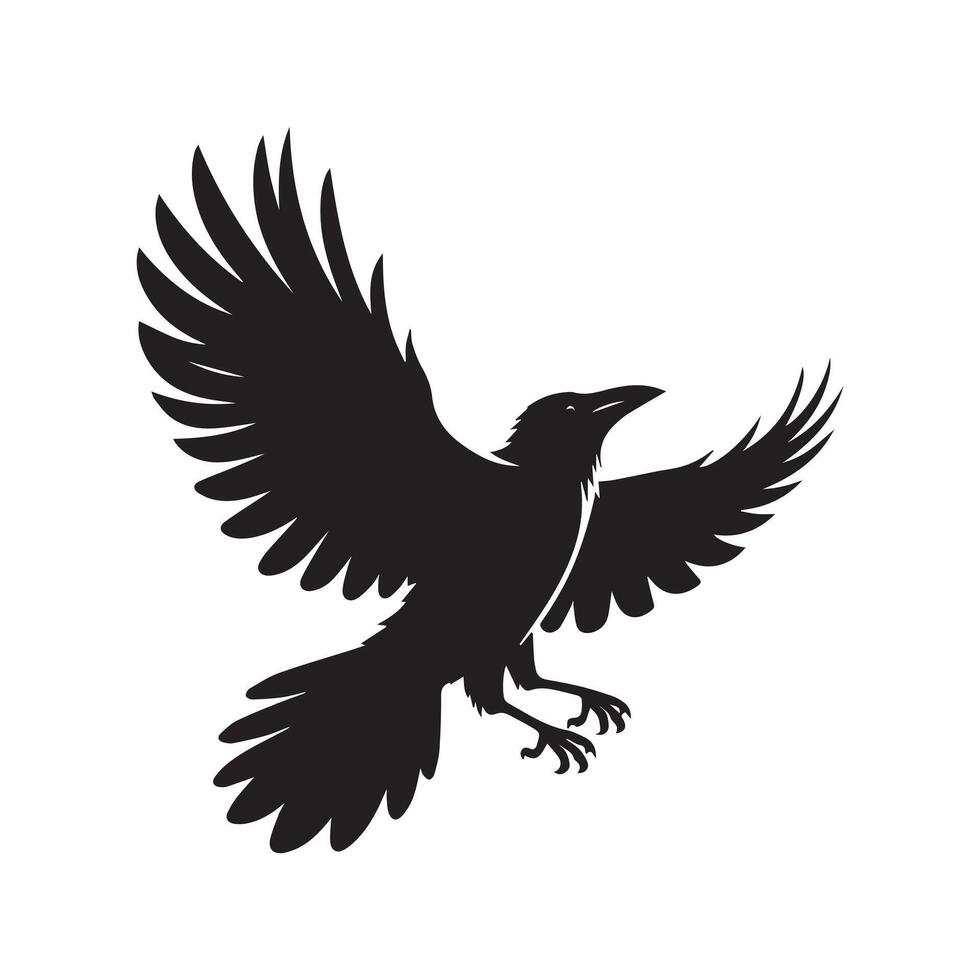 black raven bird silhouette on white background vector