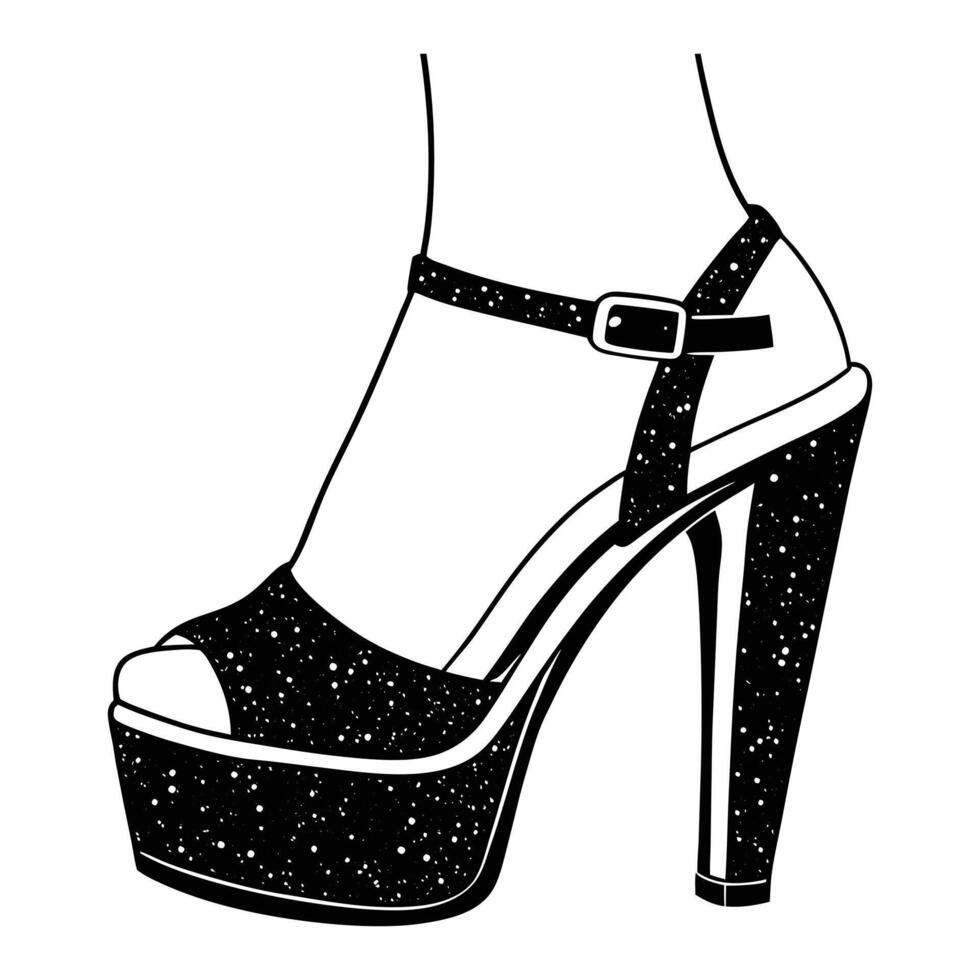 a black and white drawing of a woman's high heel shoe vector