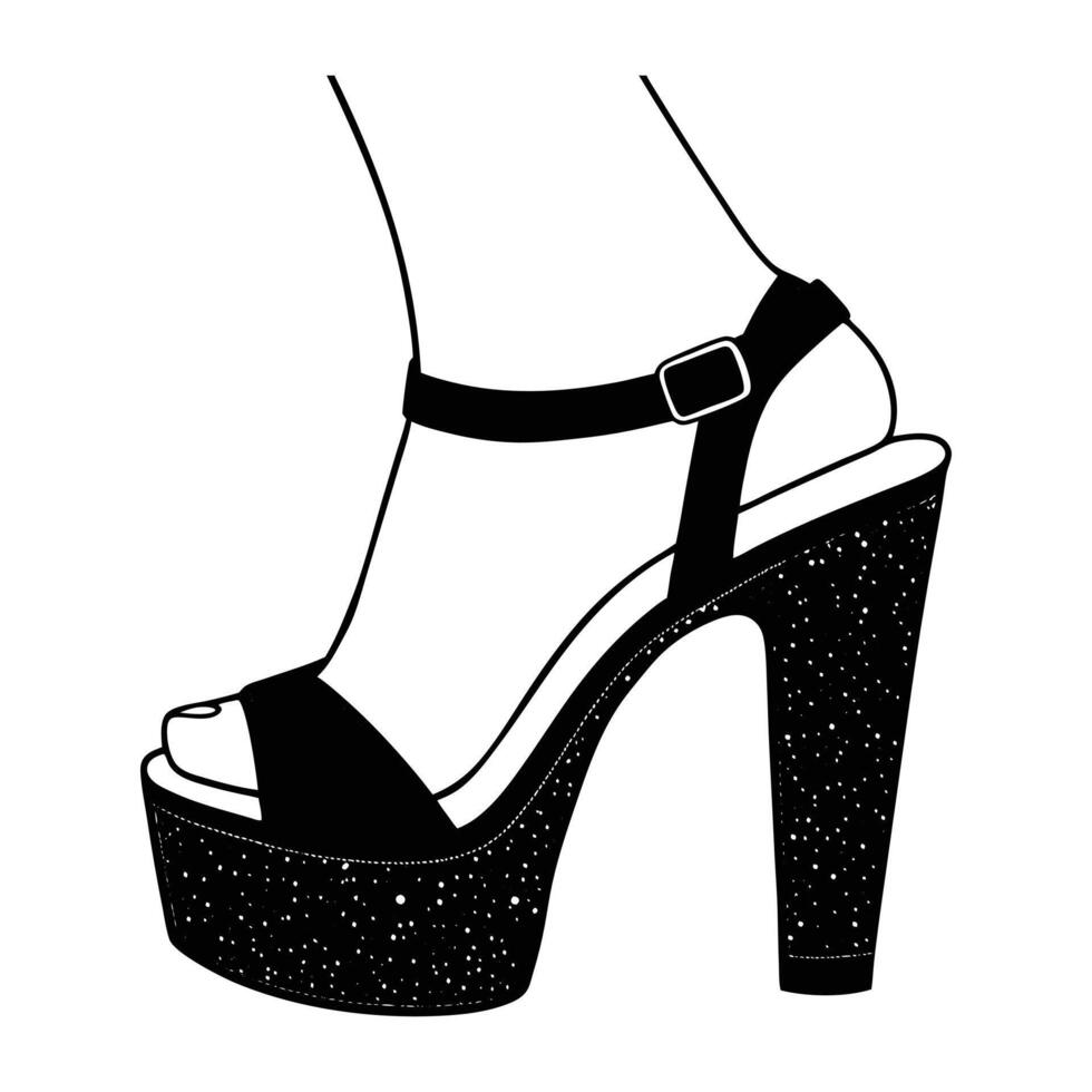 a black and white illustration of a woman's high heeled shoes white background vector
