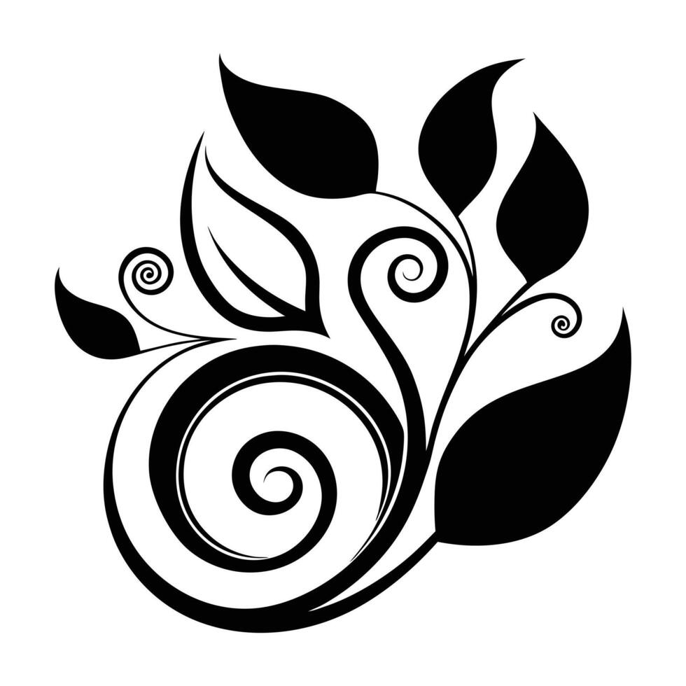 a black and white design of a flower with leaves vector
