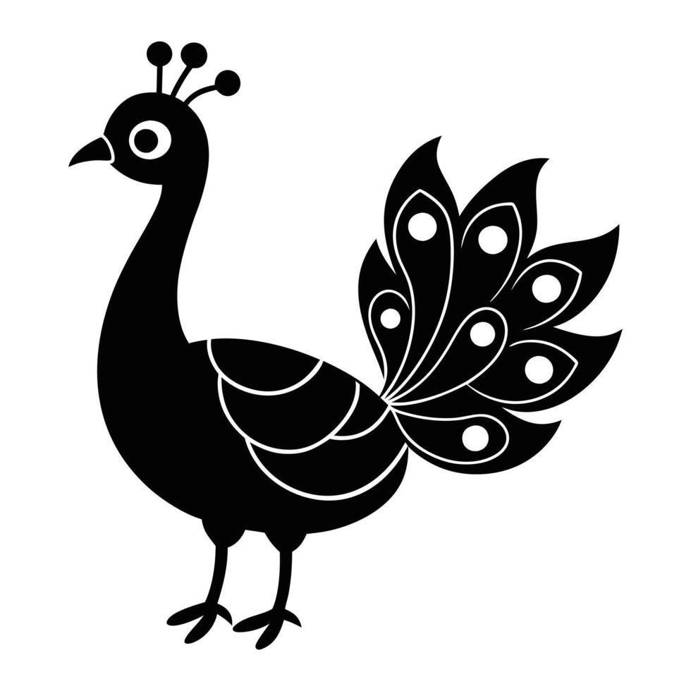 a black and white illustration of a peacock vector