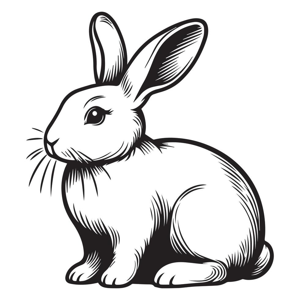 a black and white drawing of a rabbit vector
