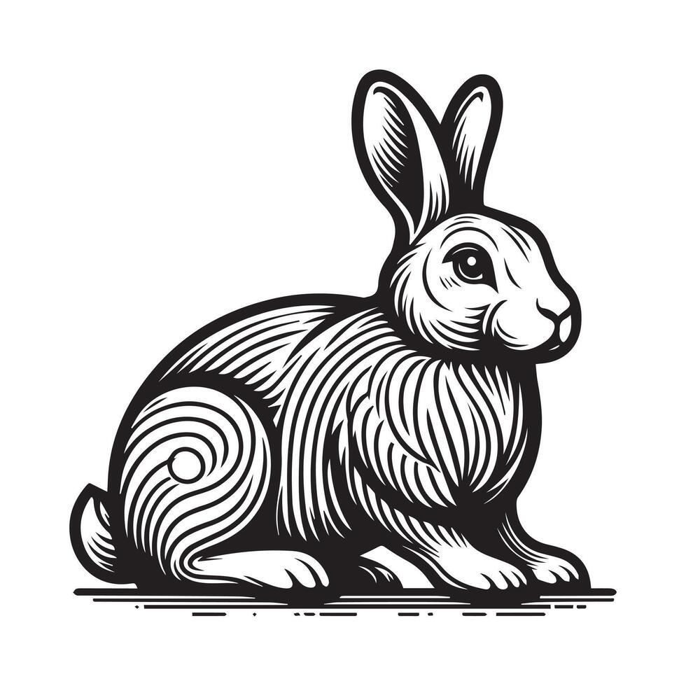 a black and white drawing of a rabbit vector