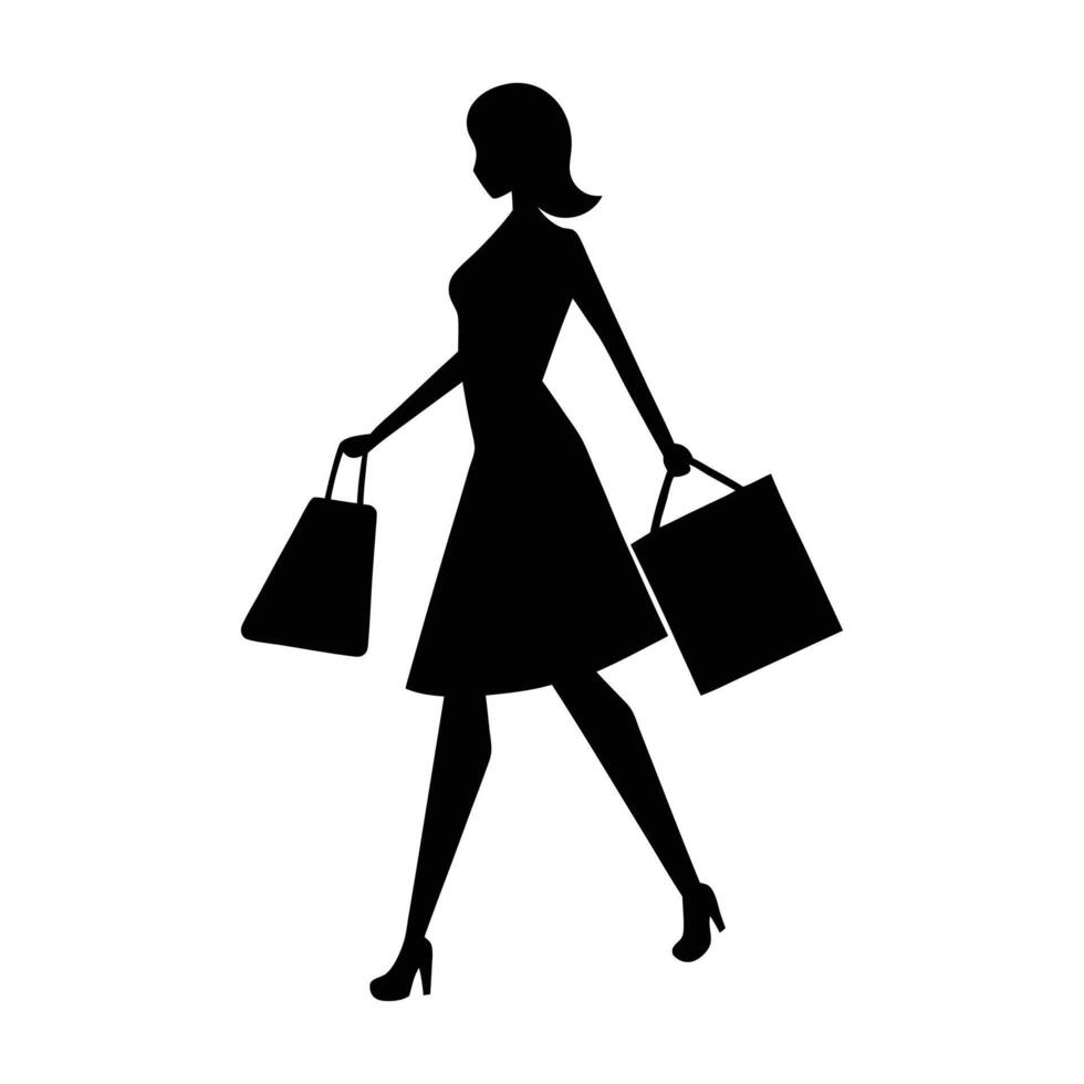 silhouette of a woman with shopping bags vector