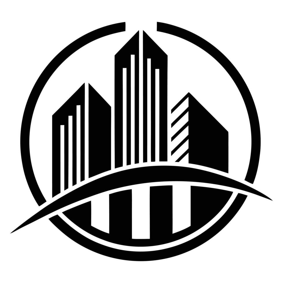 a black and white logo of a city skyline vector