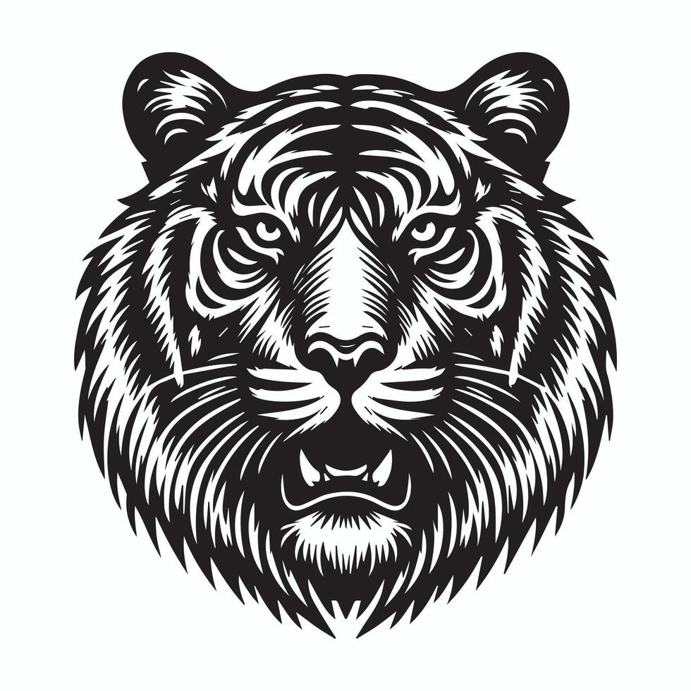 the head of a tiger is shown in a black and white design vector