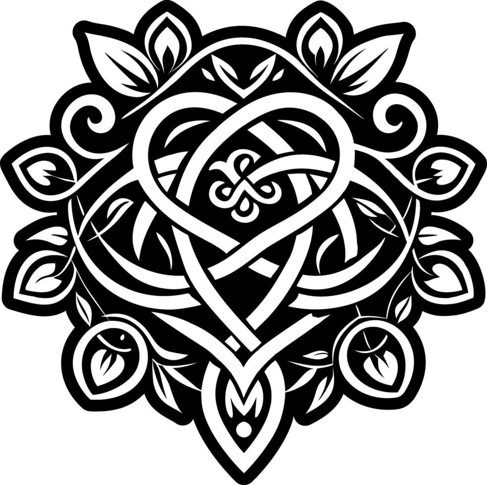 Celtic tattoo design with a heart and leaves vector