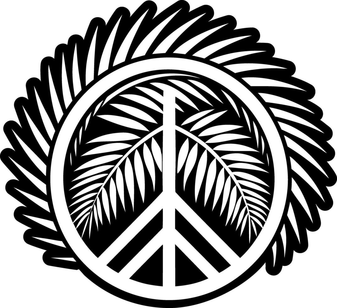 A peace sign with palm leaves and a palm tree vector