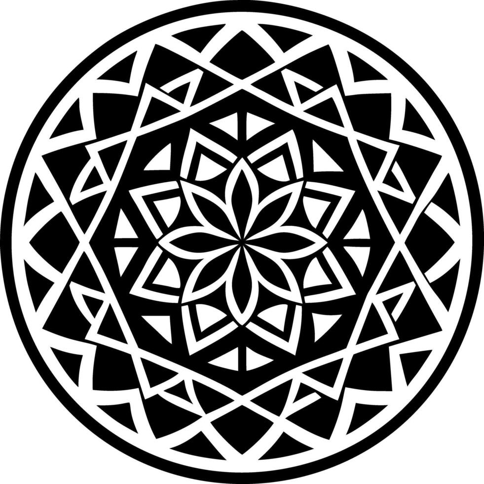 A black and white geometric design in the center of a circle vector