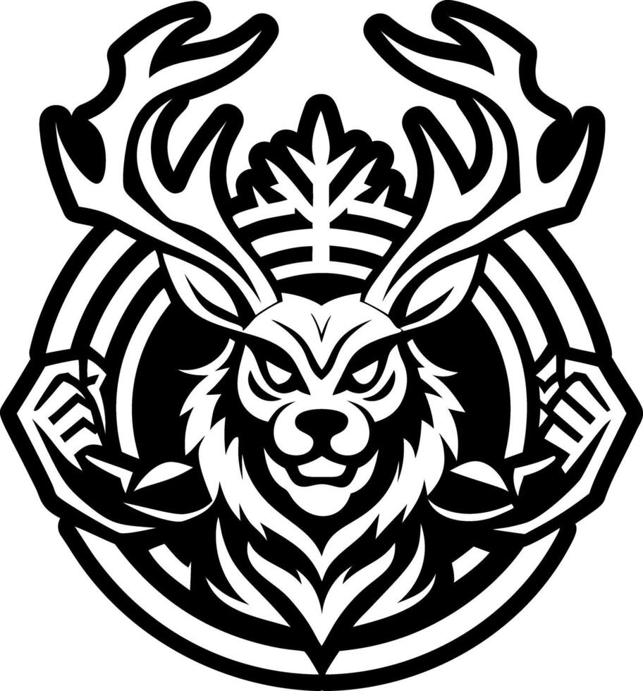 A deer head with horns and antlers in a circular design vector