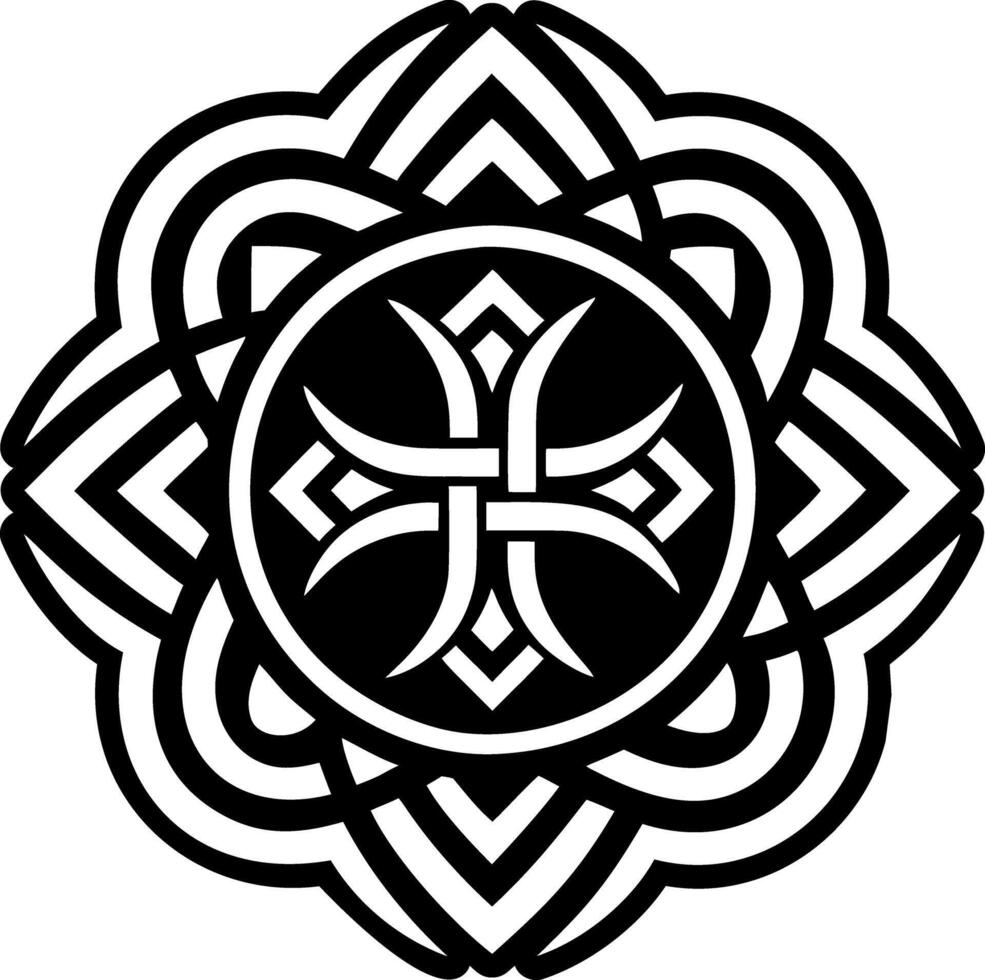 A black and white celtic design with a cross in the center vector