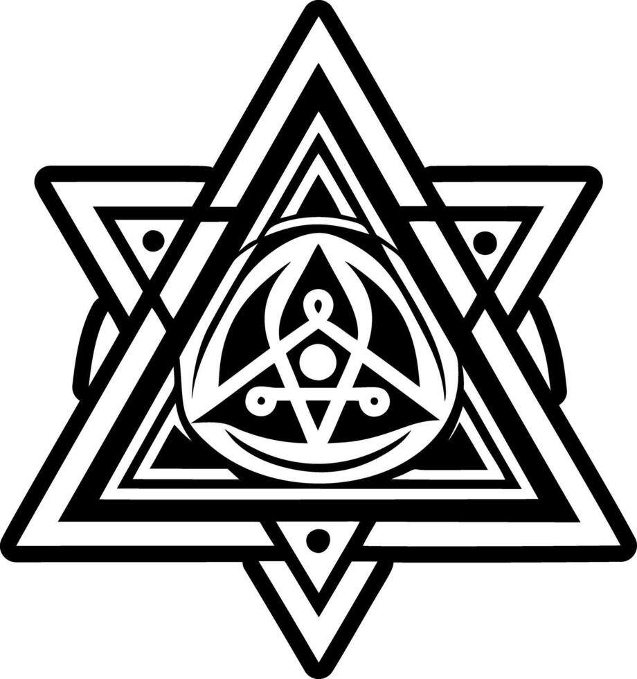 A black and white star with an image of a pentagram vector