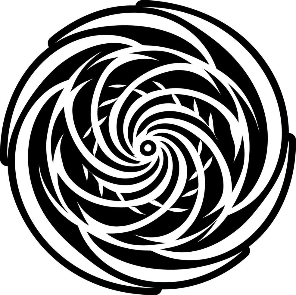 A black and white spiral design in the center of a circle vector