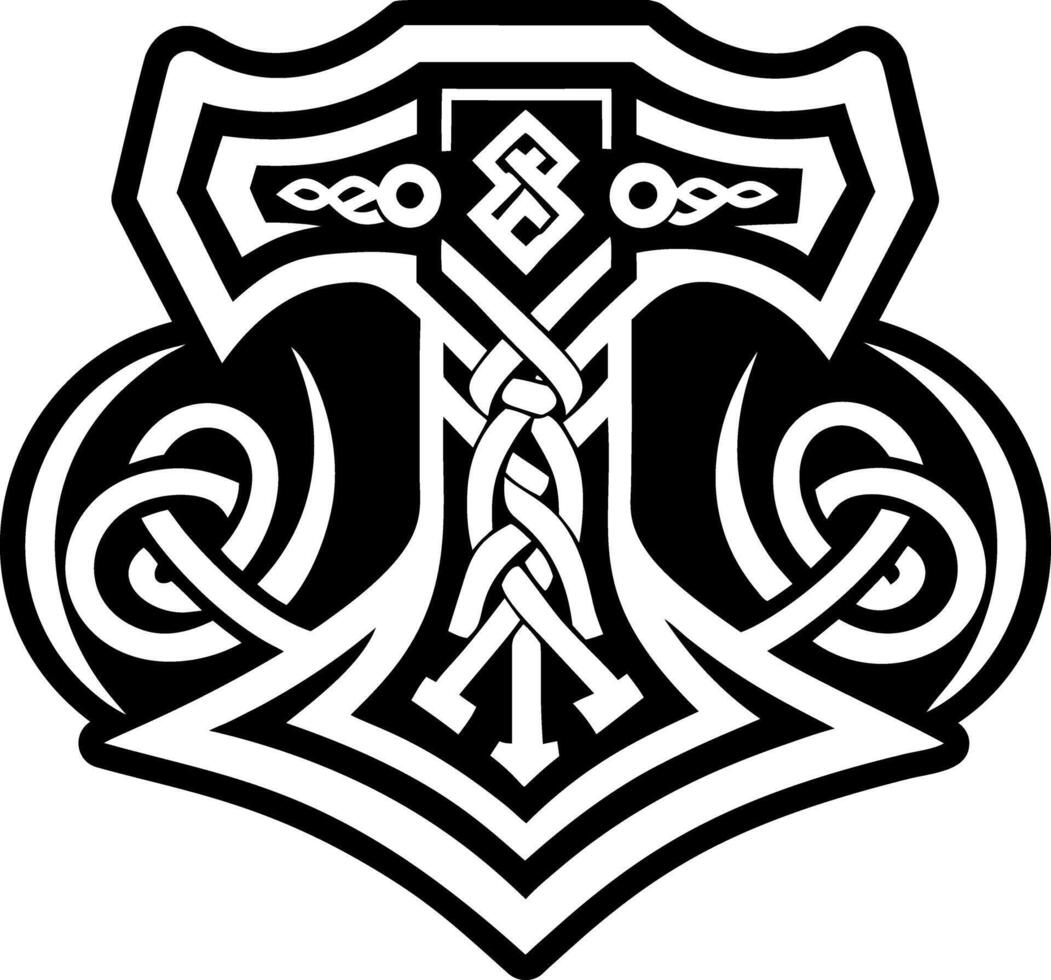 A celtic cross with a shield and a sword vector