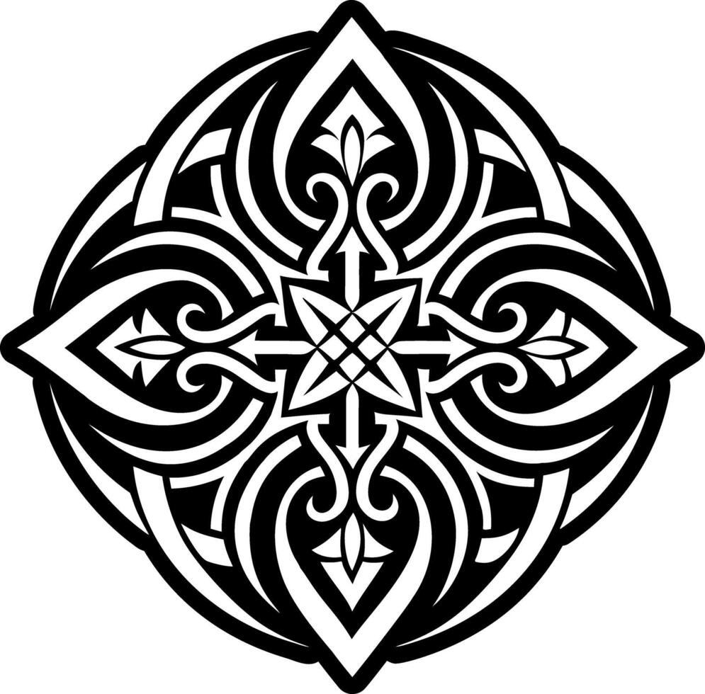 A black and white celtic design with a circular design vector