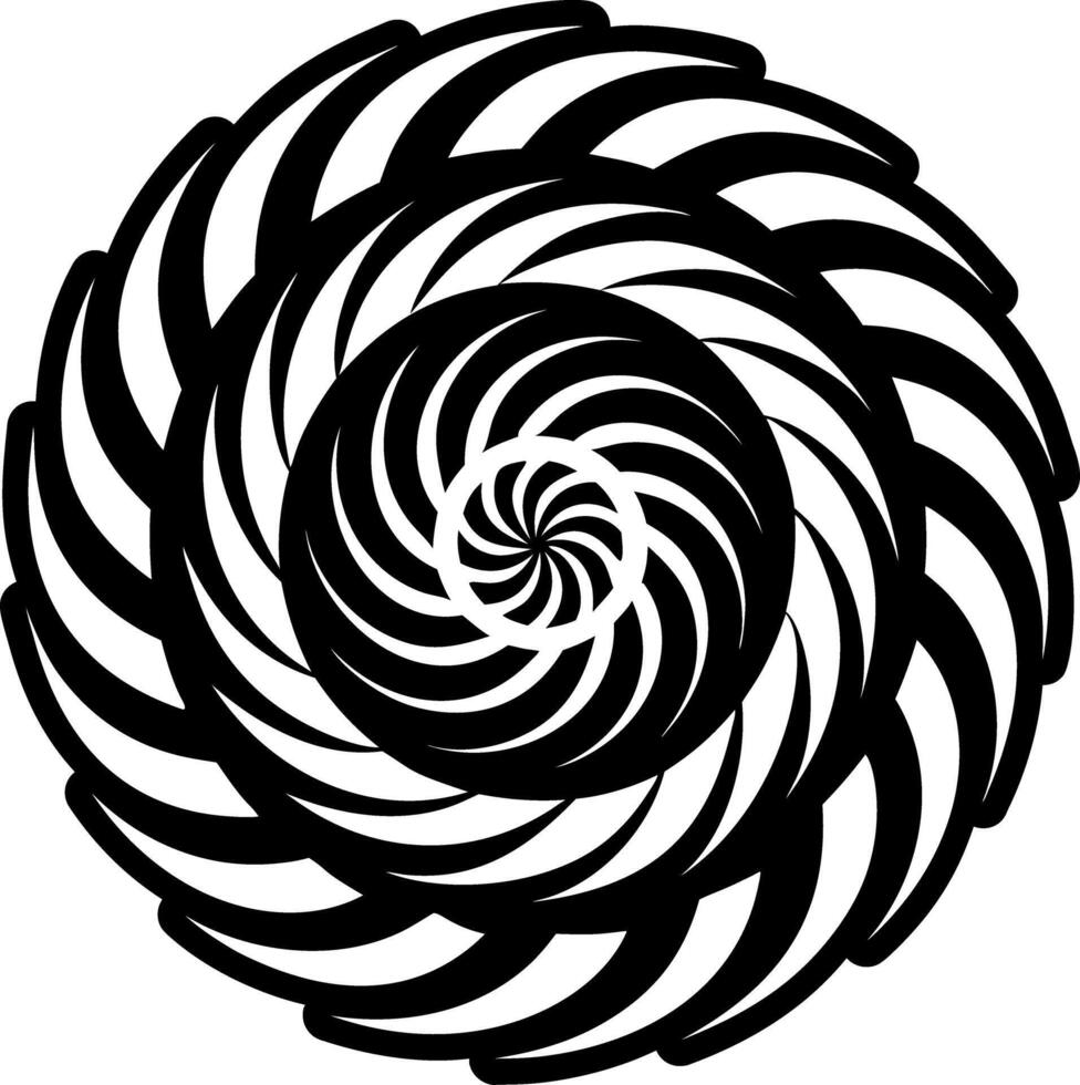 A black and white spiral design in the center of a circle vector