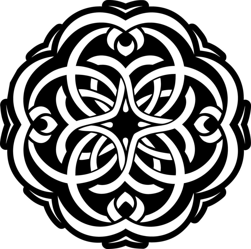A black and white celtic design with a circular design vector