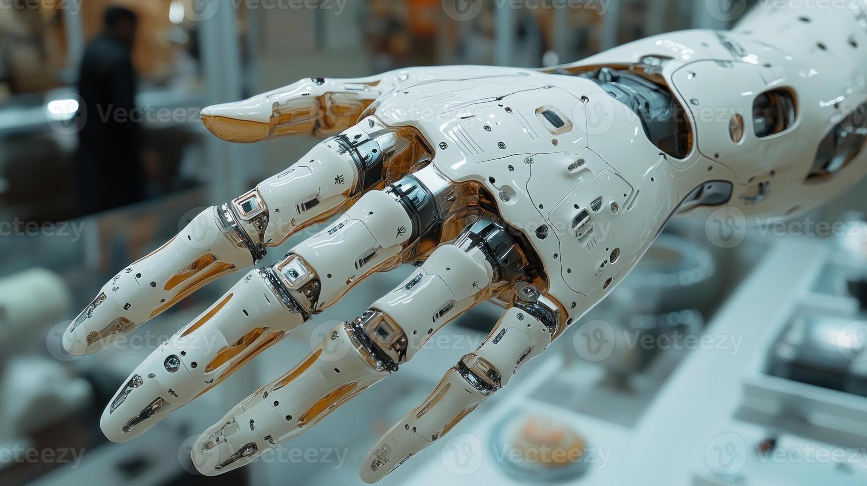 A robotic hand is shown in a factory photo