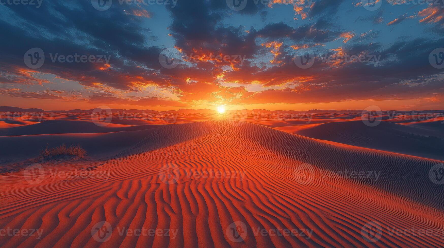 The sun setting over the desert in the sahara photo