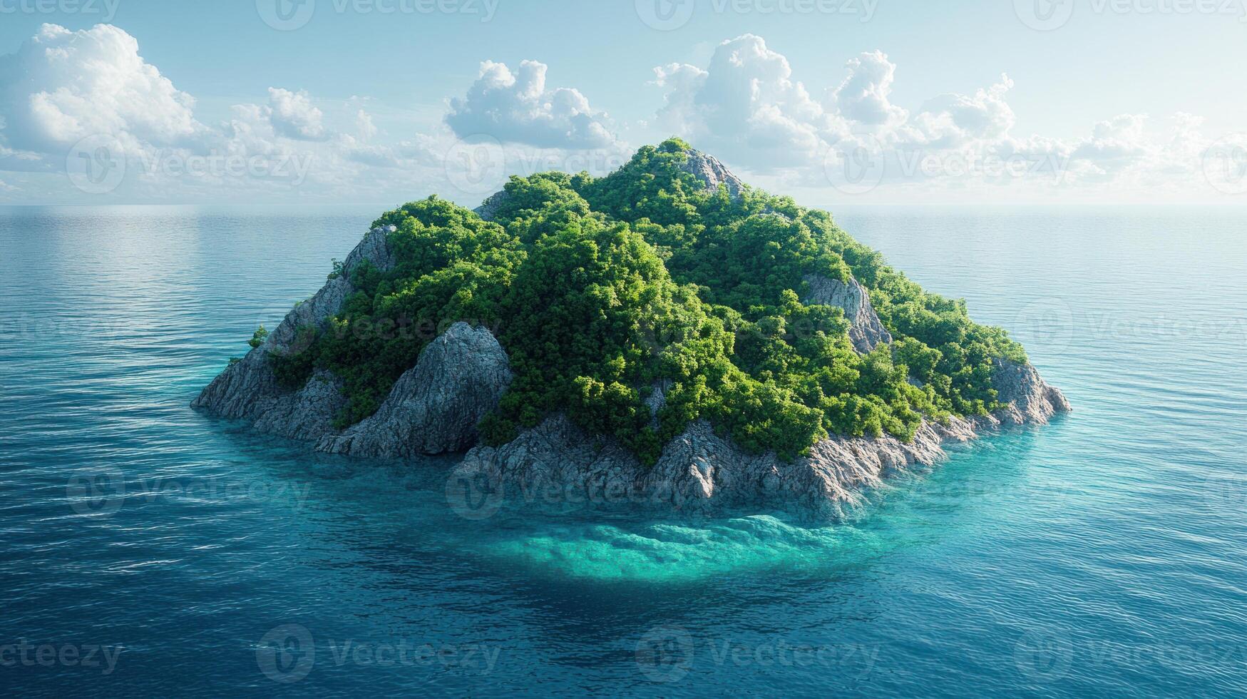 An island in the middle of the ocean with trees photo