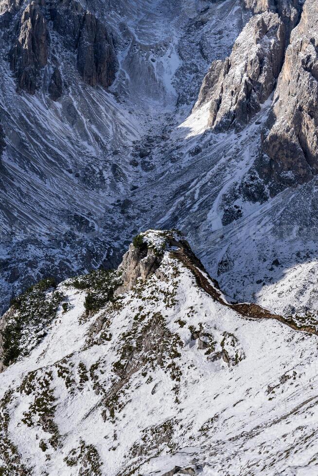 Grand peak rock mountain of Cadini di Misurina. Location place Tre Cime di Lavaredo, Dolomites, Italy photo