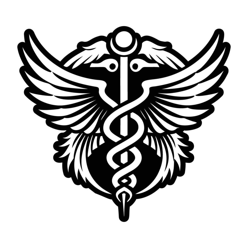 A glyph style icon of caduceus vector